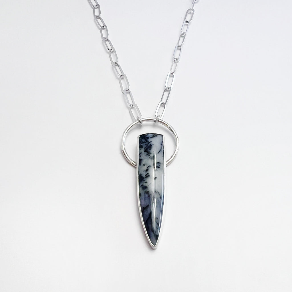 Dendritic Agate Warrior Necklace in Sterling Silver / Ready to ship