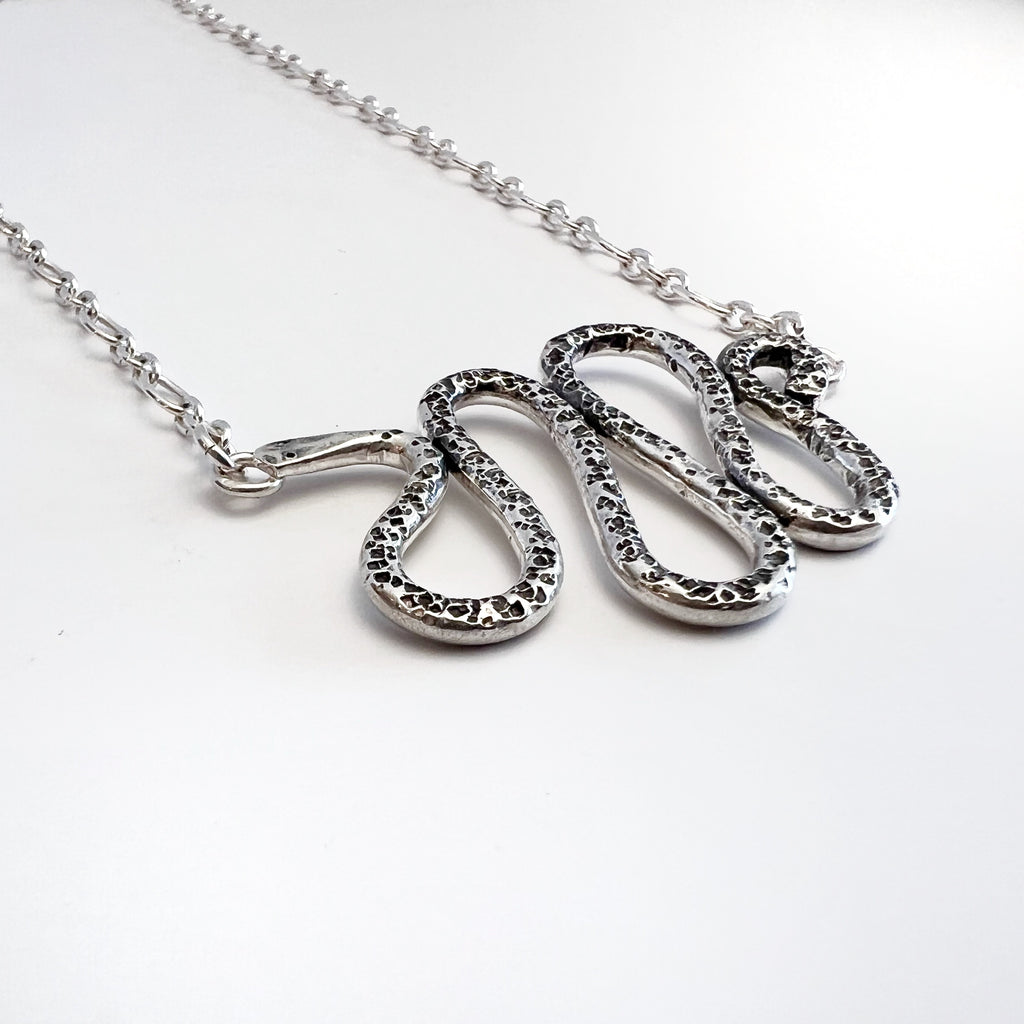 Slithering Snake Statement Necklace in Sterling Silver / Ready To Ship