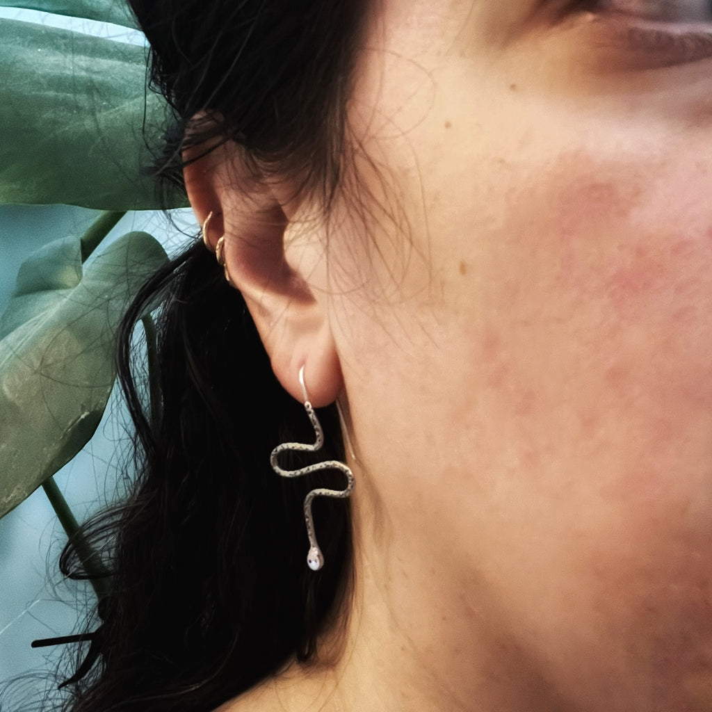 Slither Snake Drop Earrings in Sterling Silver / Ready to Ship