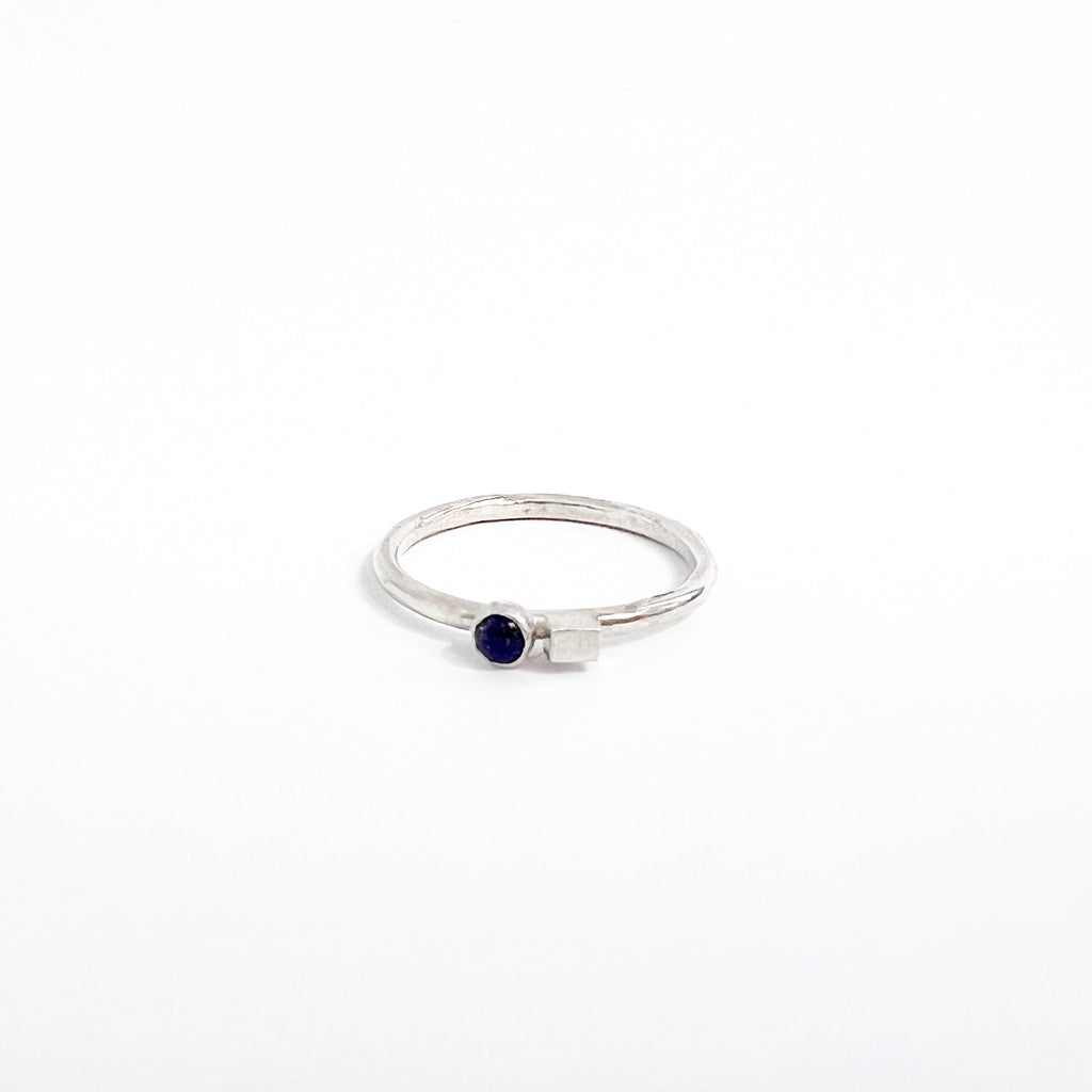 Gemstone and Square Stacking Ring in Sterling Silver