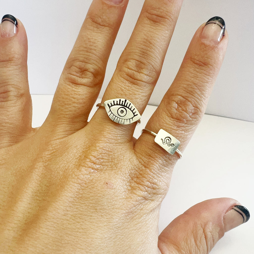 Evil Eye Statement Ring in Sterling Silver / Ready to Ship Size 8