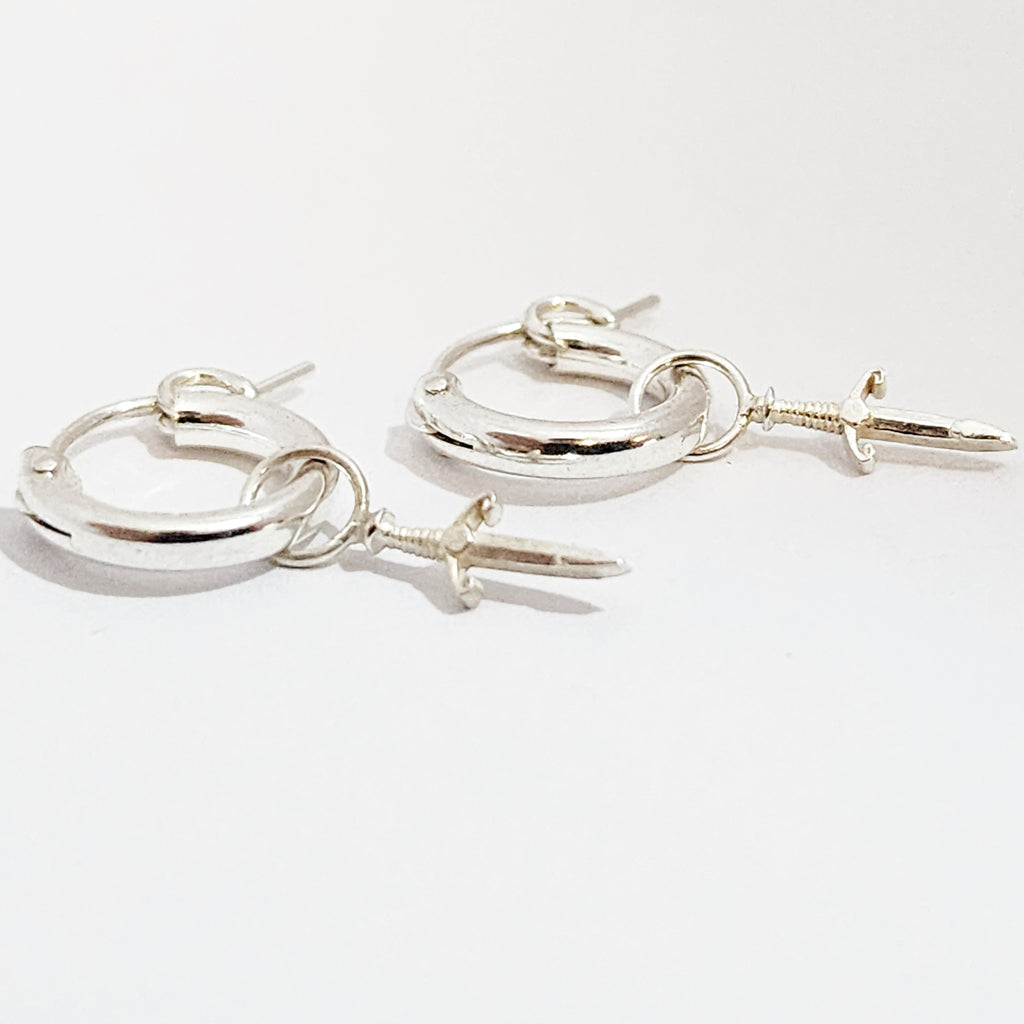 sterling silver mini dagger charm earrings