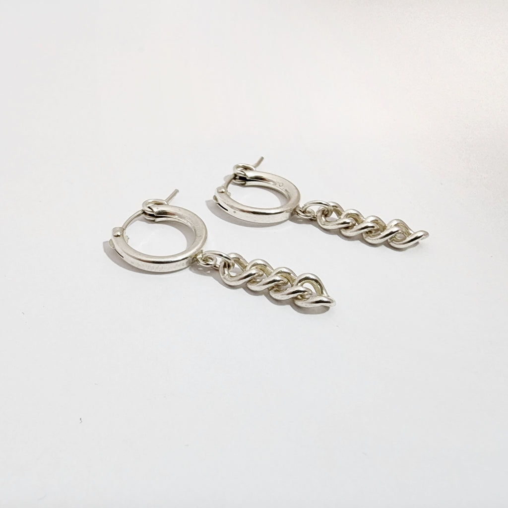 Sterling Silver Chain Drop Huggie Hoop Earrings / ready to ship