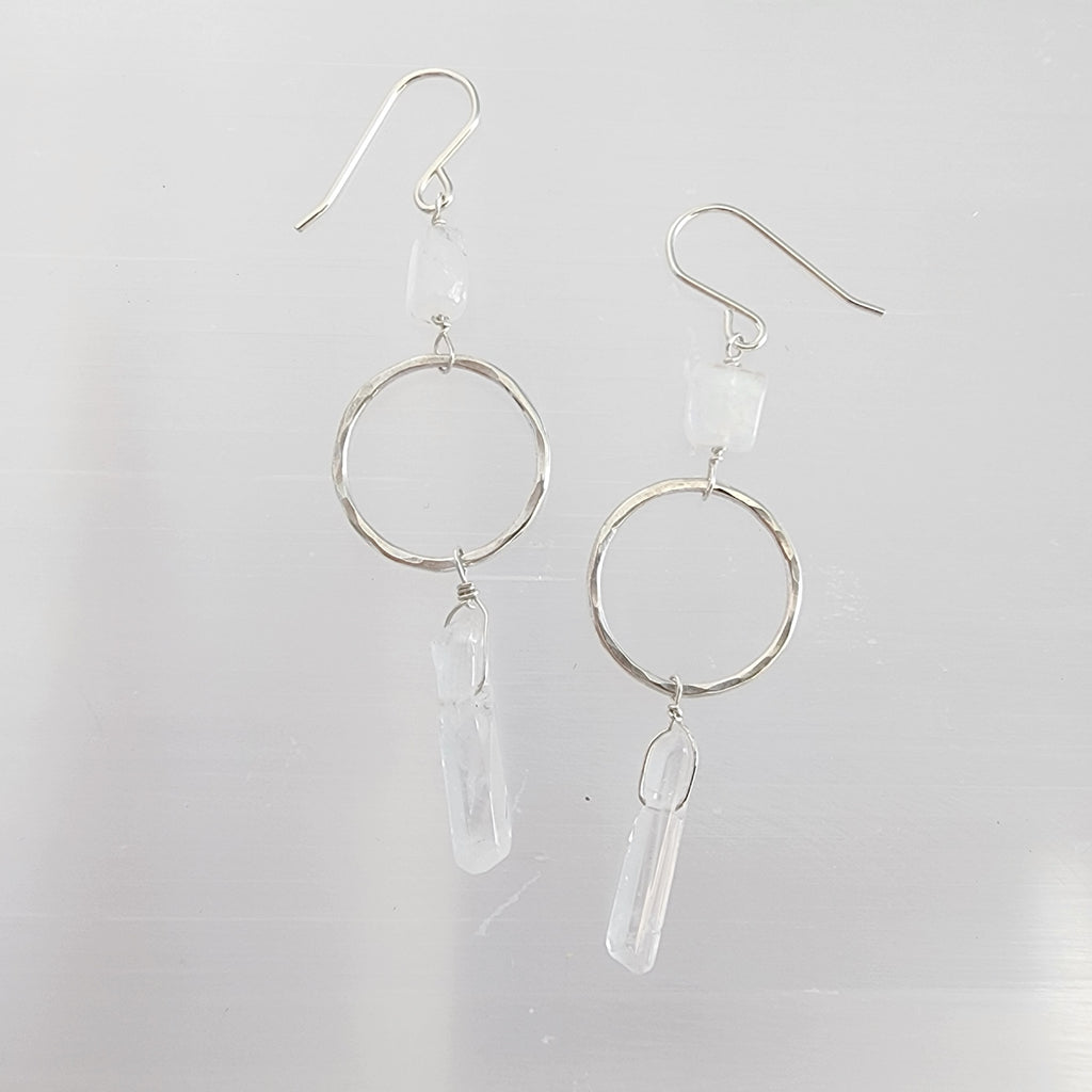 sterling silver gemstone earrings - quartz and moonstone