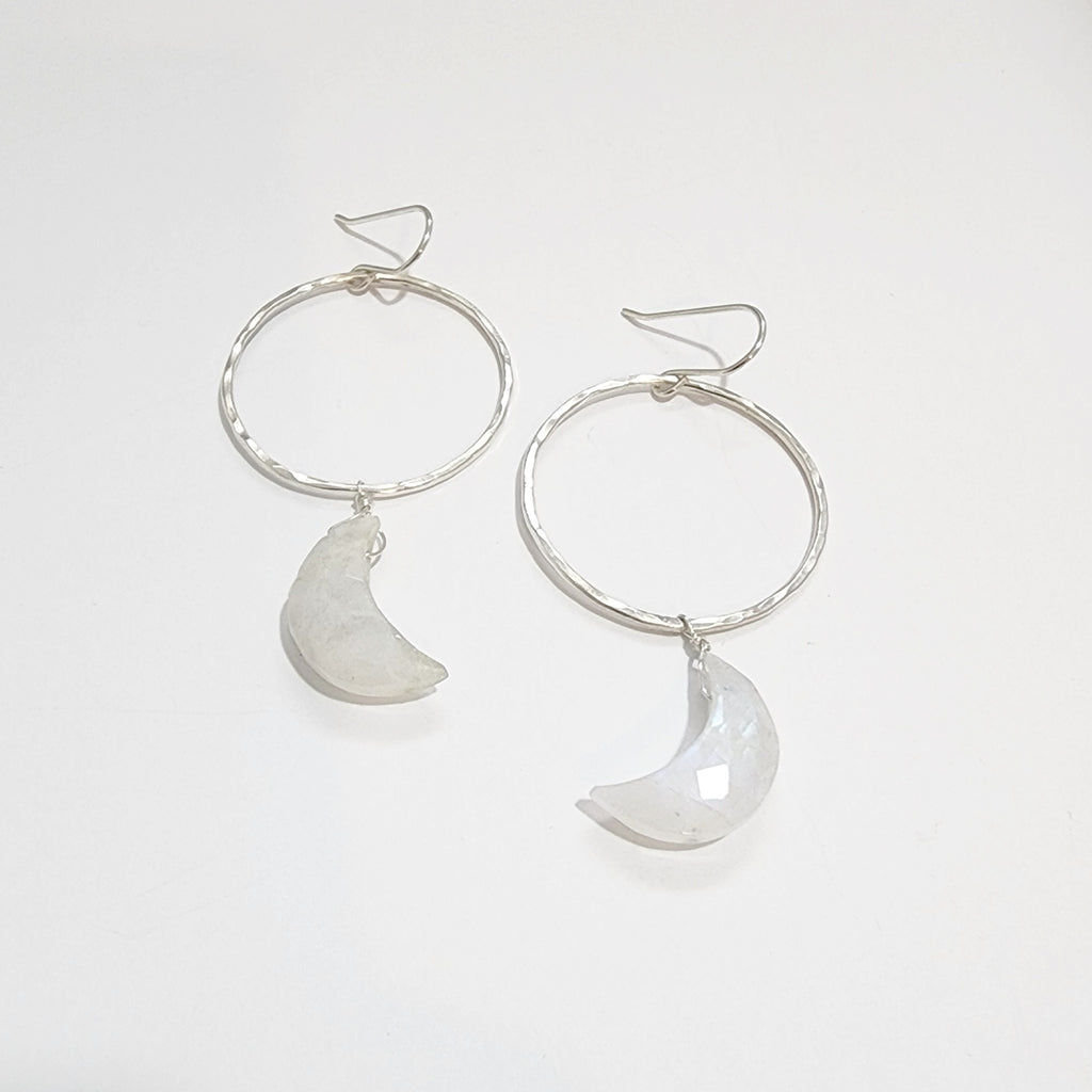 Sterling Silver and Moonstone Shaped Moon Earrings