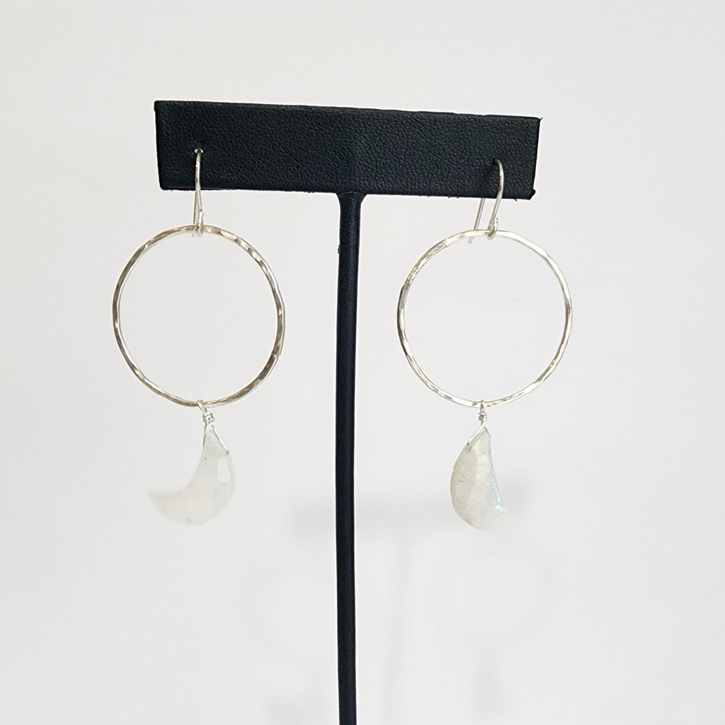 Sterling Silver and Moonstone Shaped Moon Earrings