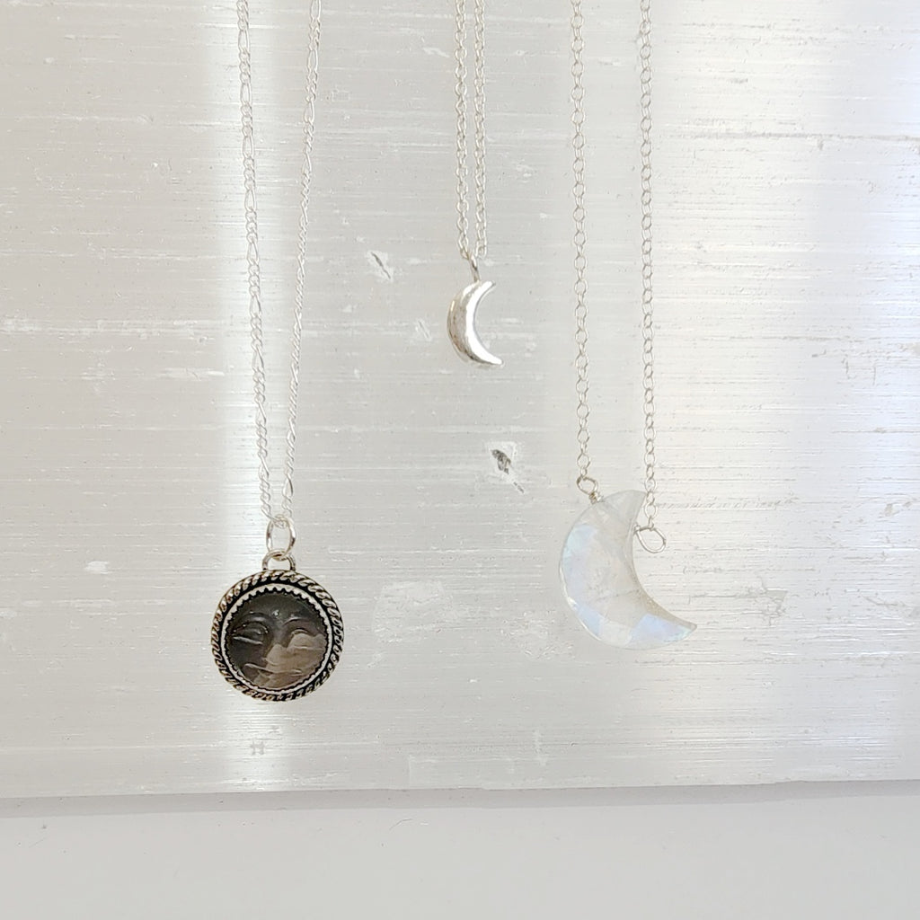 Face In the Moon (stone)  Necklace in Sterling Silver / Ready to ship