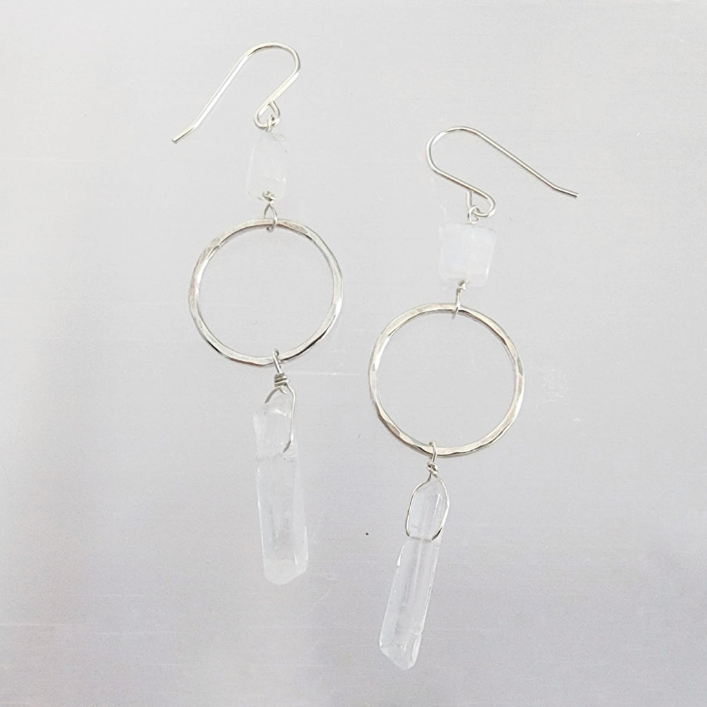 Sterling Silver Gemstone Earrings - Quartz and Moonstone / ready to ship