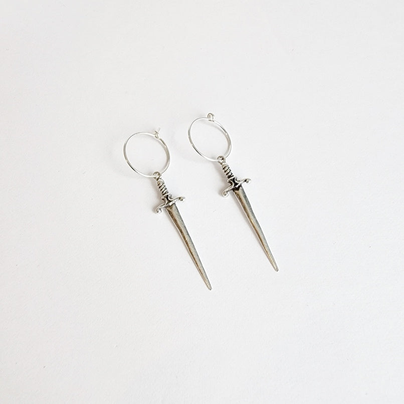  sword dagger hoop earrings in sterling silver