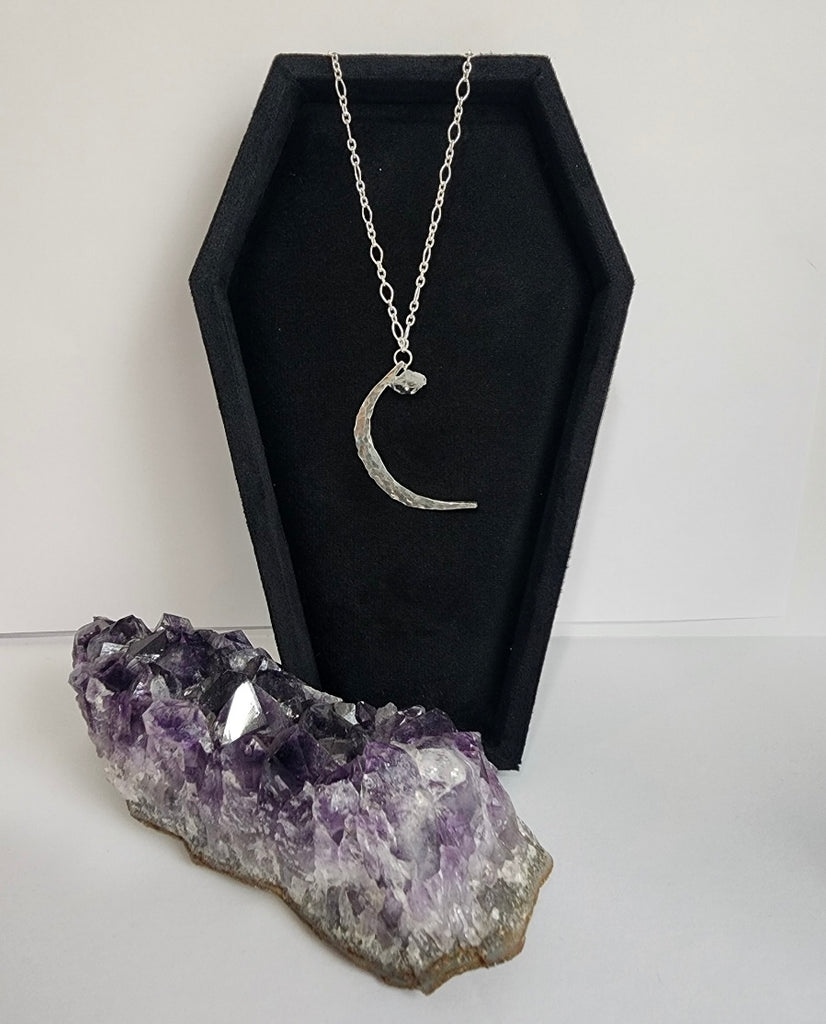Sterling Silver Hammered Moon Necklace with Quartz Gemstone / Ready to ship