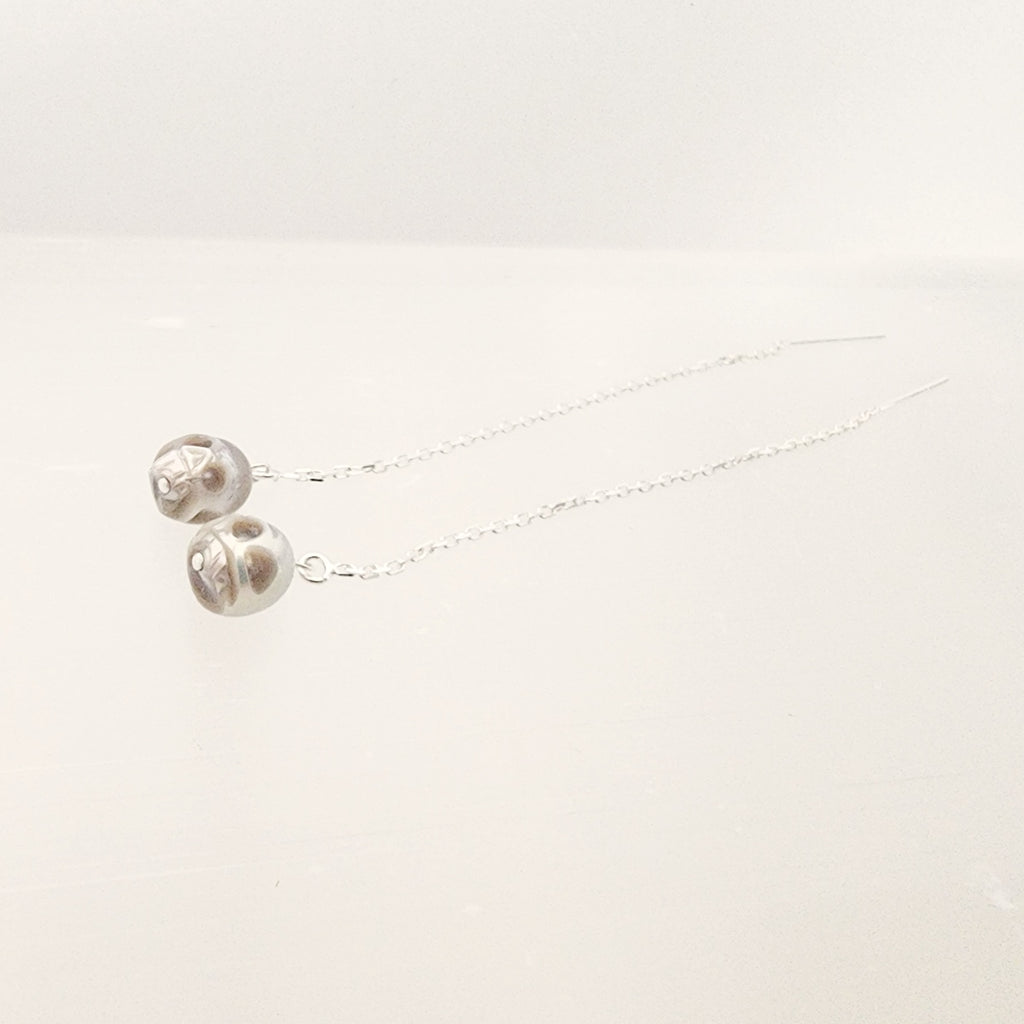 Skull Pearl Threader Earrings - Choose Your Metal