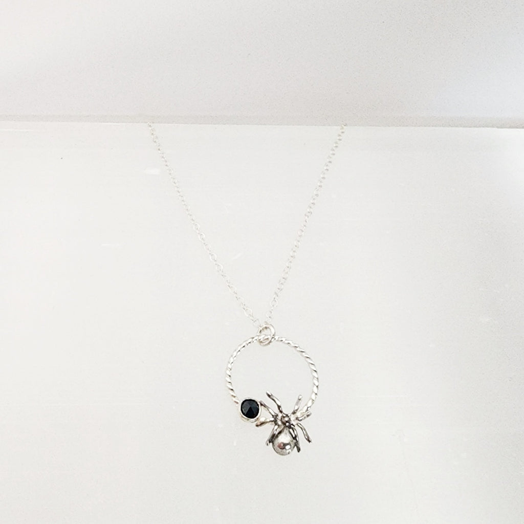 sterling silver spider and gemstone necklace
