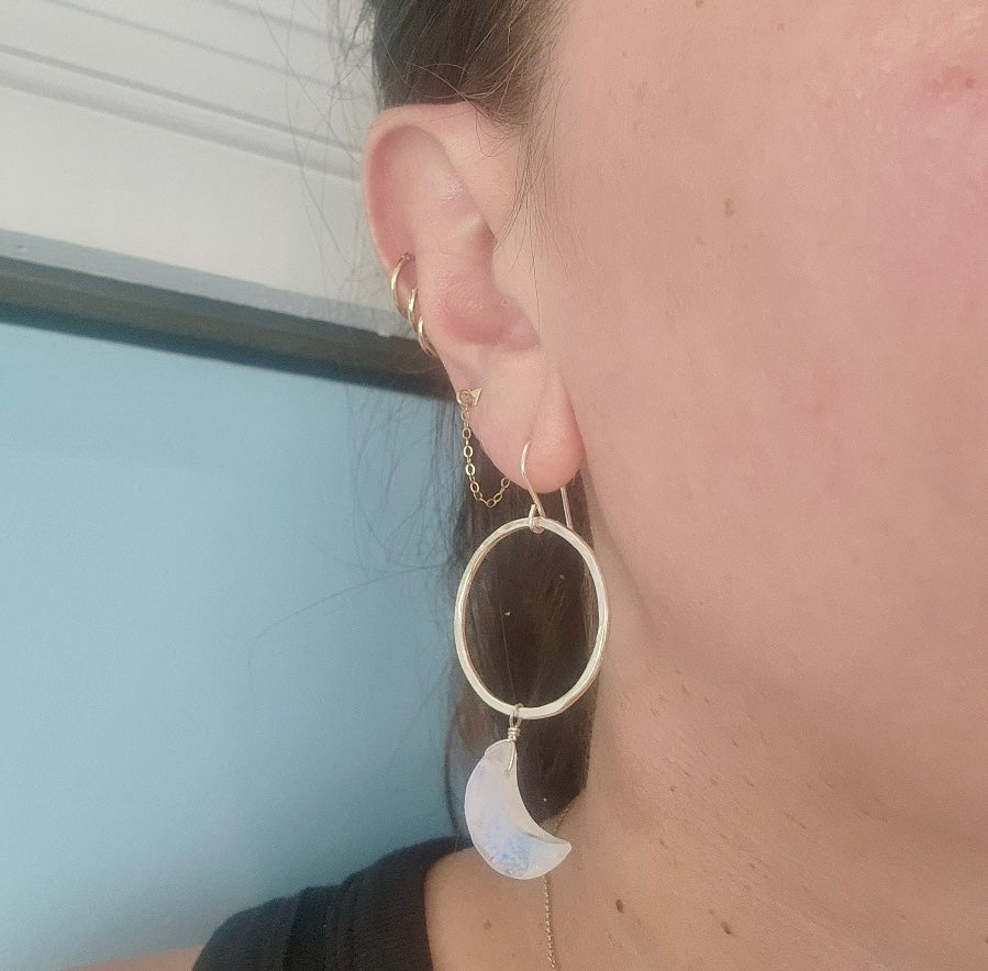 Sterling Silver and Moonstone Shaped Moon Earrings