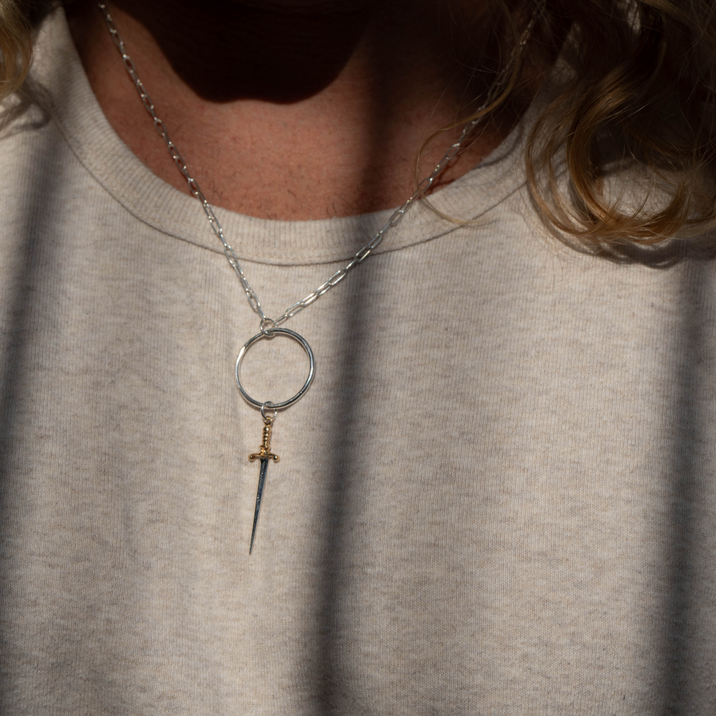 Sword Dagger Necklace in Sterling Silver; Unisex Necklace / ready to ship