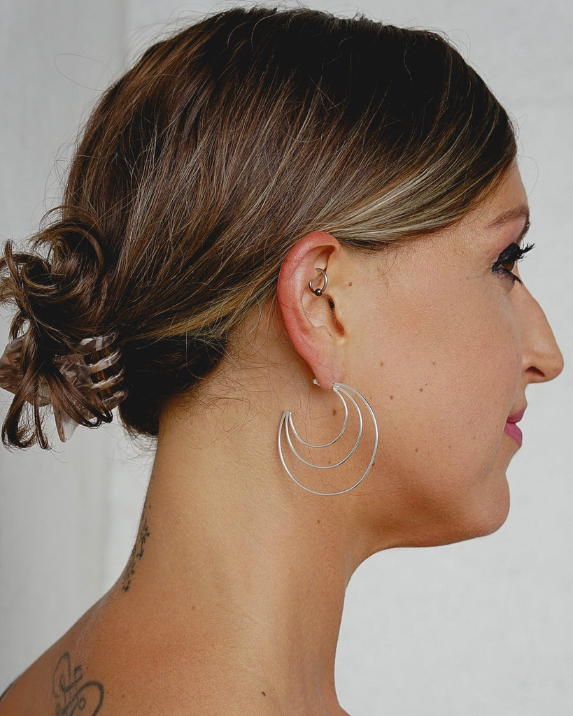 Triple Frame Hoop Earrings - Choose Your Metal / Ready to ship in Brass