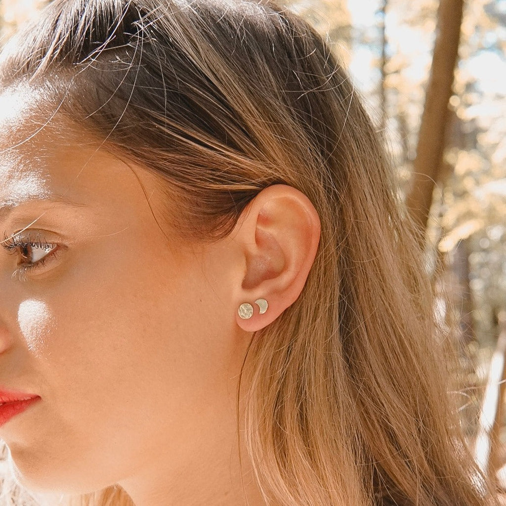 Crescent Moon Stud Earrings in Sterling Silver