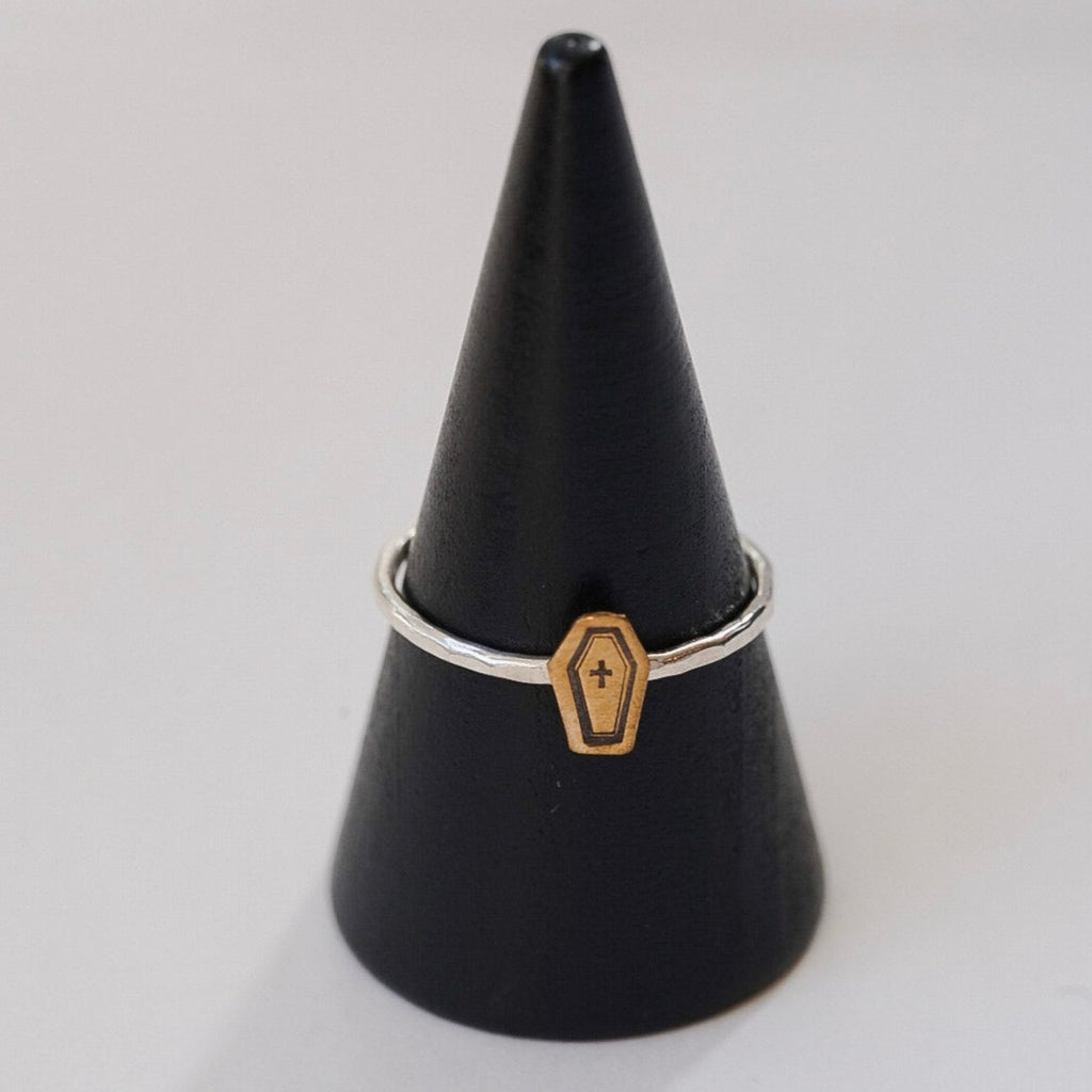 Dainty Coffin Stacking Ring in Mixed Metal