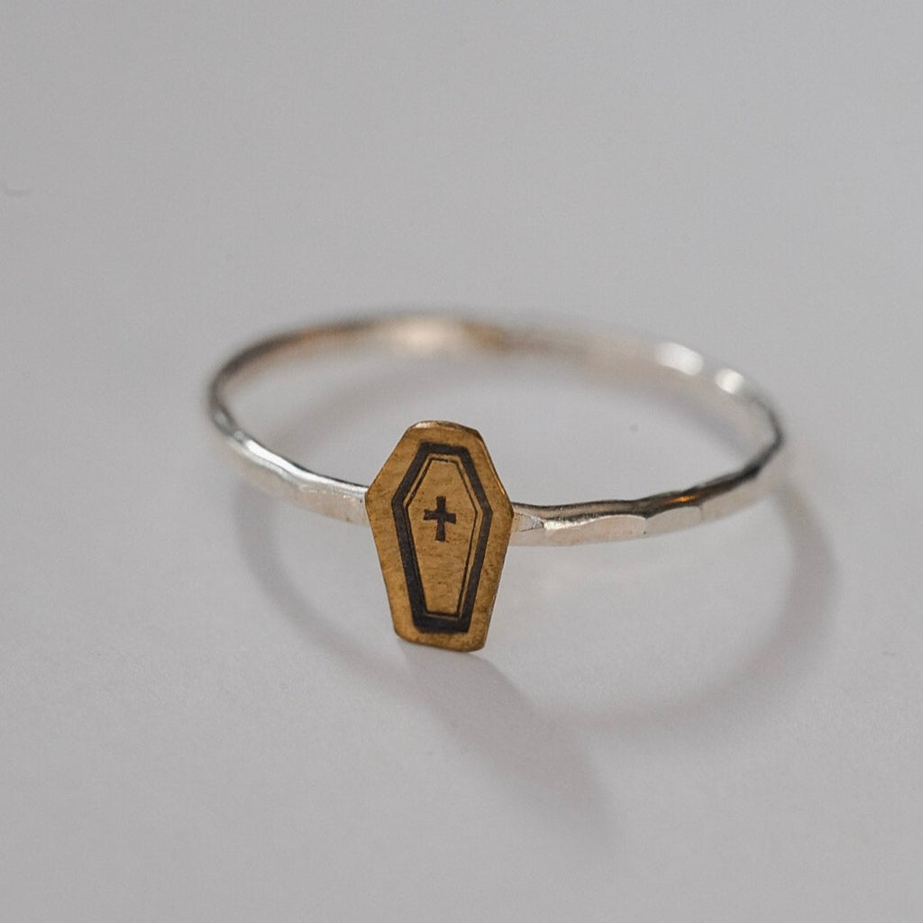 Dainty Coffin Stacking Ring in Mixed Metal