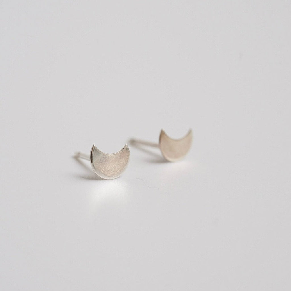 Crescent Moon Stud Earrings in Sterling Silver