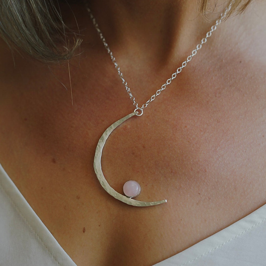 Hammered Moon Celestial Necklace - MADE TO ORDER / Choose Your Metal and Gemstone