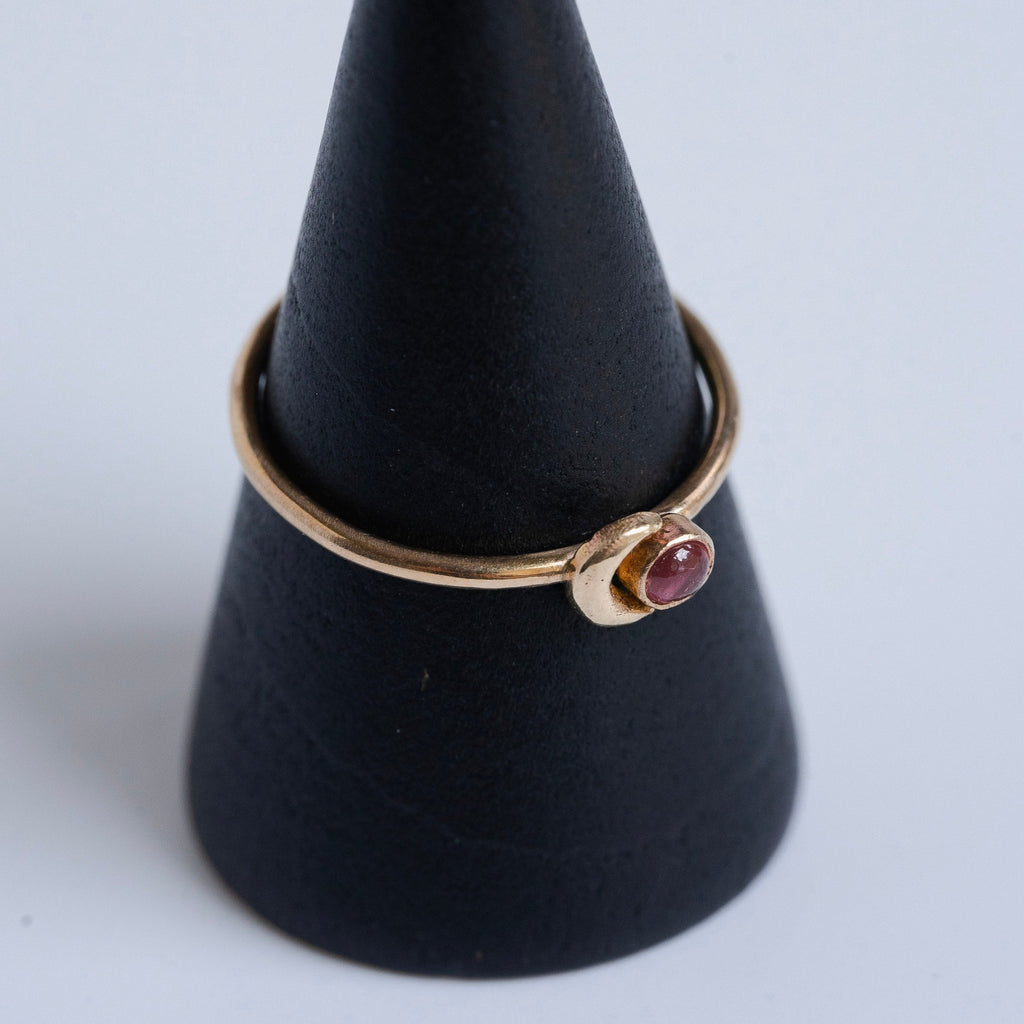 Crescent Moon and Pink Tourmaline Stacking Ring in 14 Karat Gold or Sterling Silver