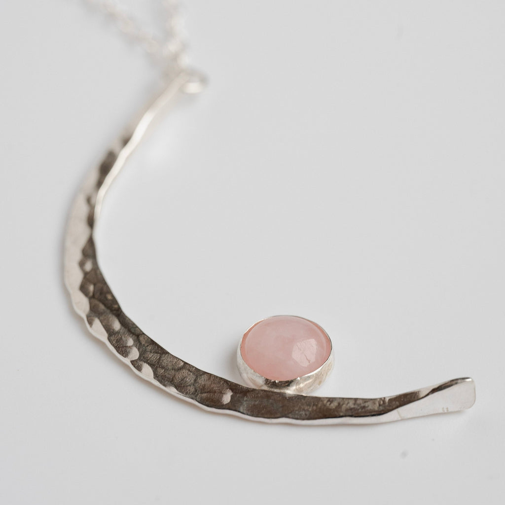 Hammered Moon Celestial Necklace - MADE TO ORDER / Choose Your Metal and Gemstone