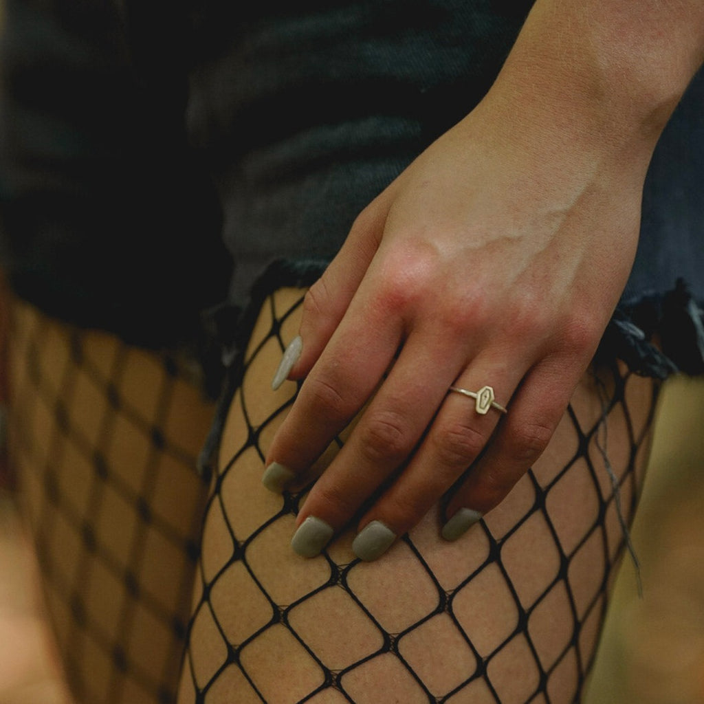 Dainty Coffin Stacking Ring in Mixed Metal