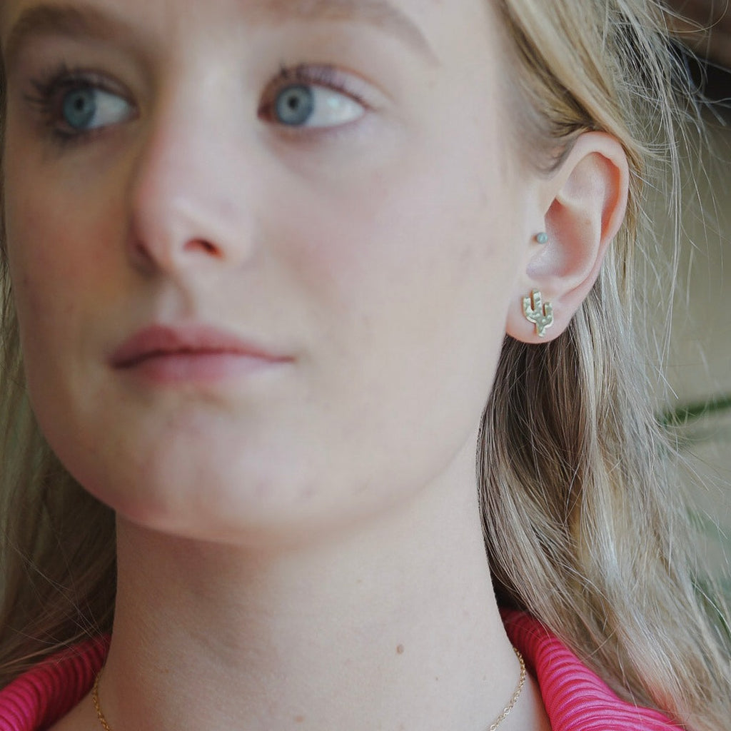 Hammered Brass Tiny Cactus Stud Earrings