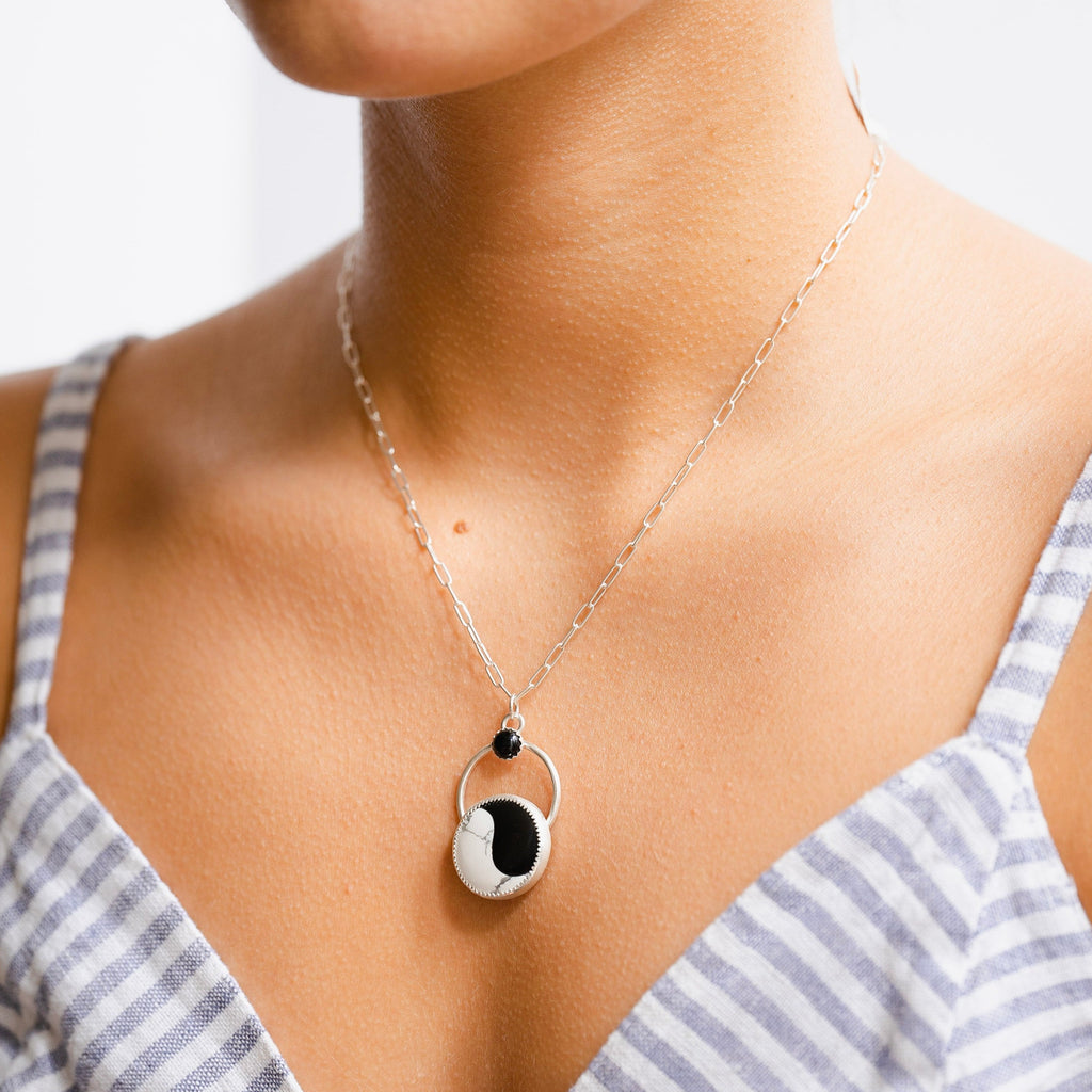 Ying Yang Peace Sign Necklace in Sterling Silver