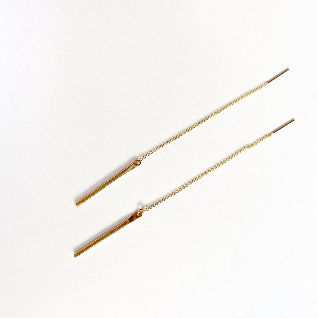 hammered bar threader earrings in gold fill 