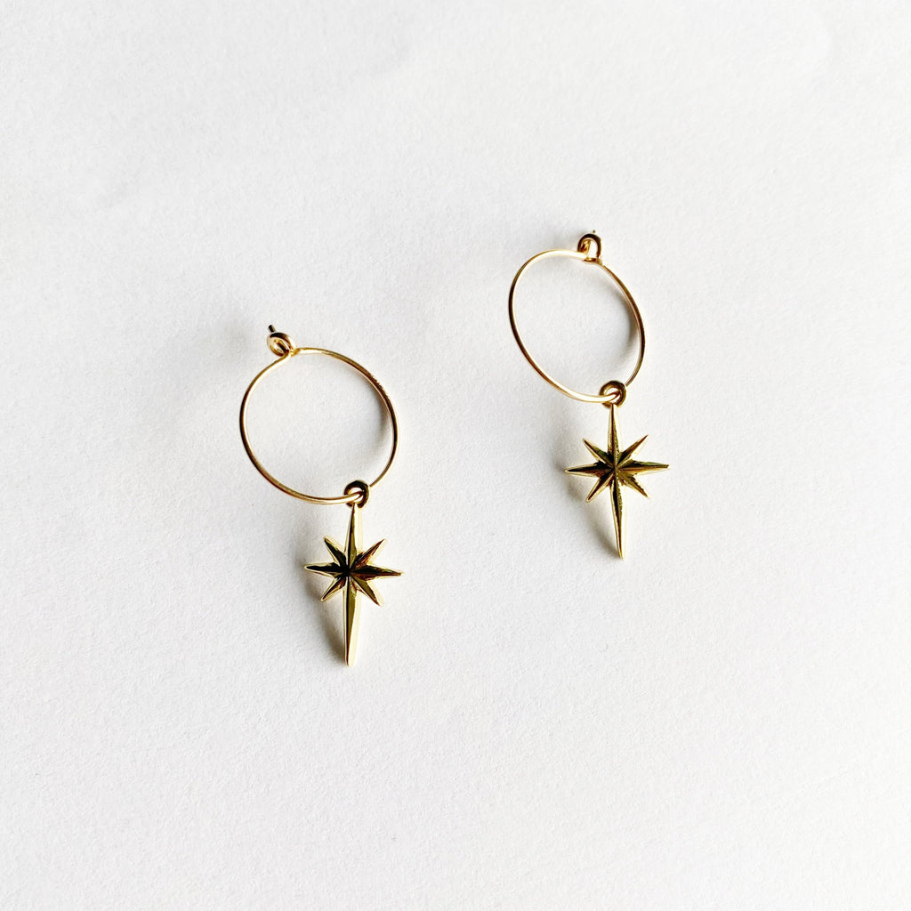 Starburst Hoop Earrings in 14 Karat Gold Fill / Ready to ship