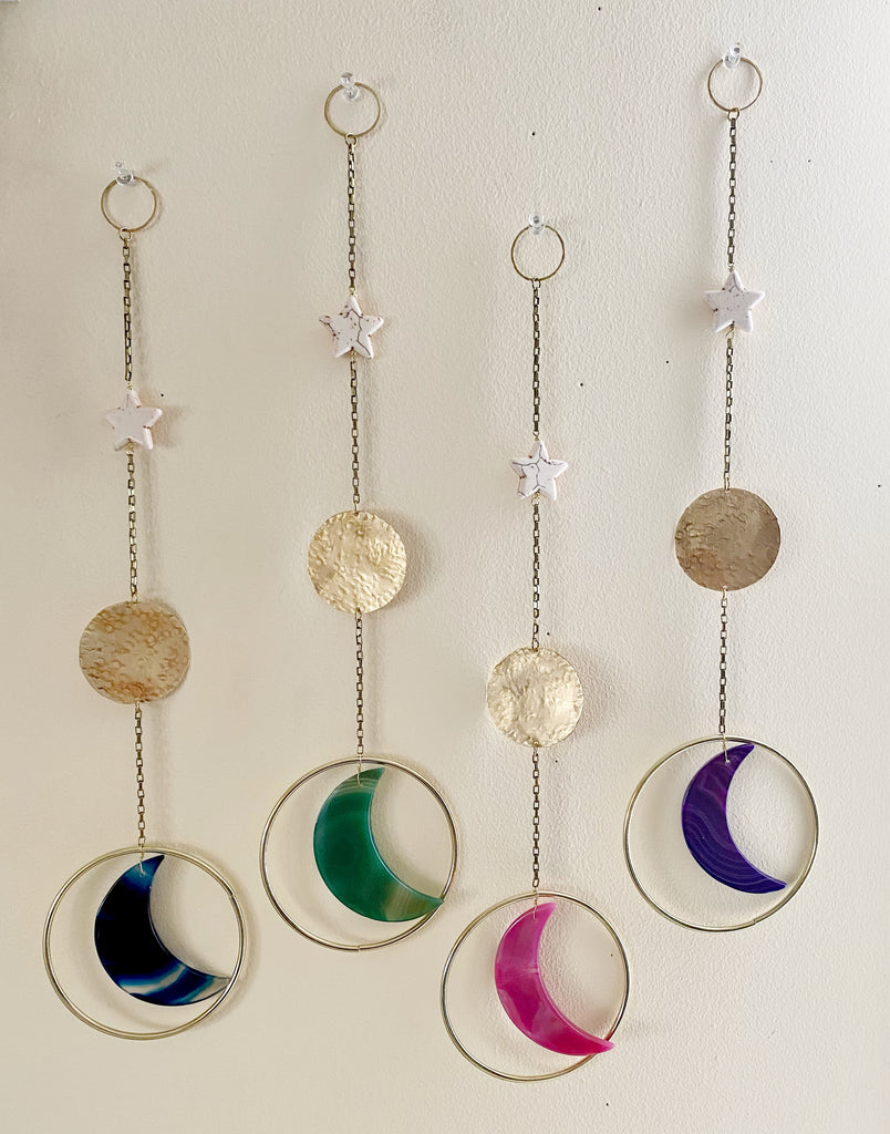 Star and Moon Celestial Gemstone Wall Hanging - LIMITED COLORS
