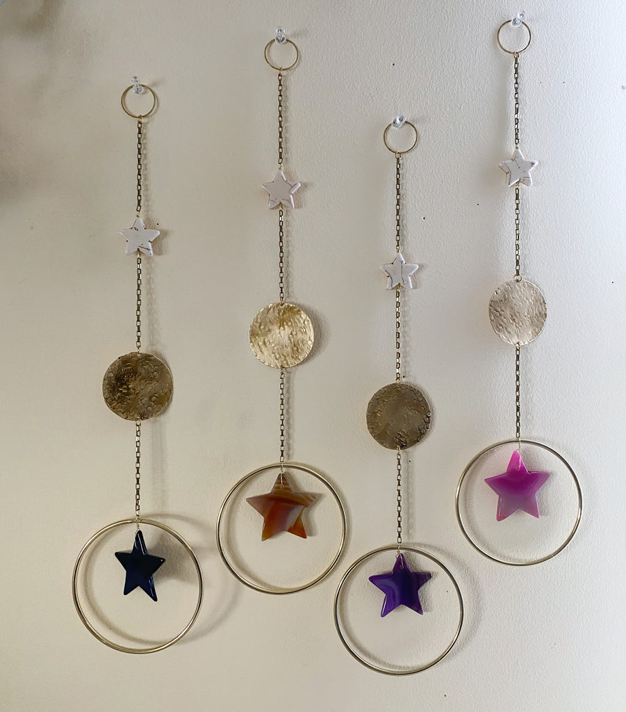 Star Celestial Gemstone and Brass Wall Hanging - Limited Edition Colors