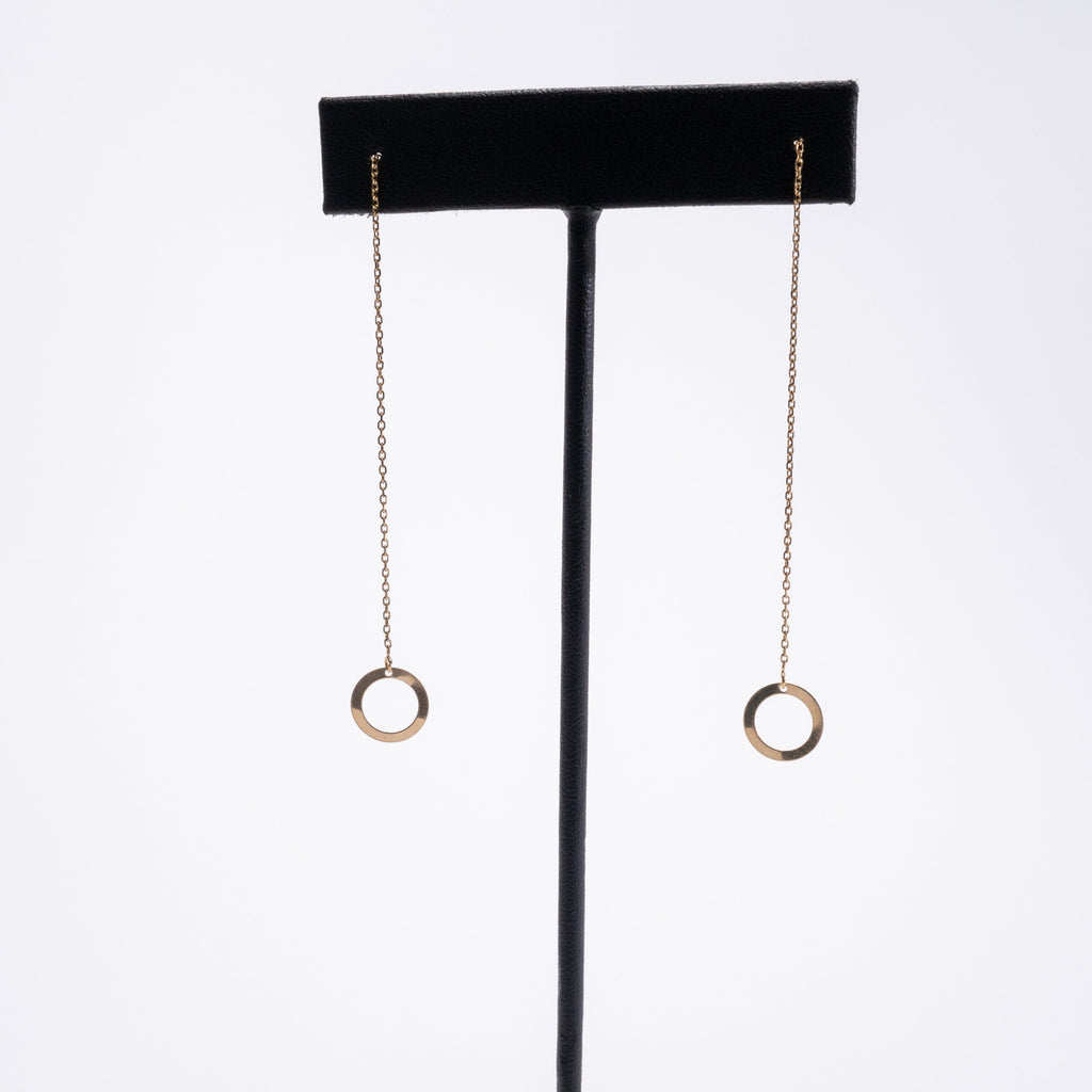 Geometric Circle Threader Earrings - Choose Your Metal - 14 Karat Gold or Sterling Silver / ready to ship