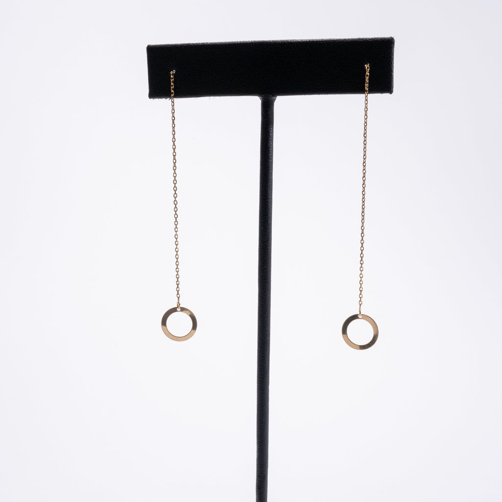 Geometric Circle Threader Earrings - Choose Your Metal - 14 Karat Gold or Sterling Silver