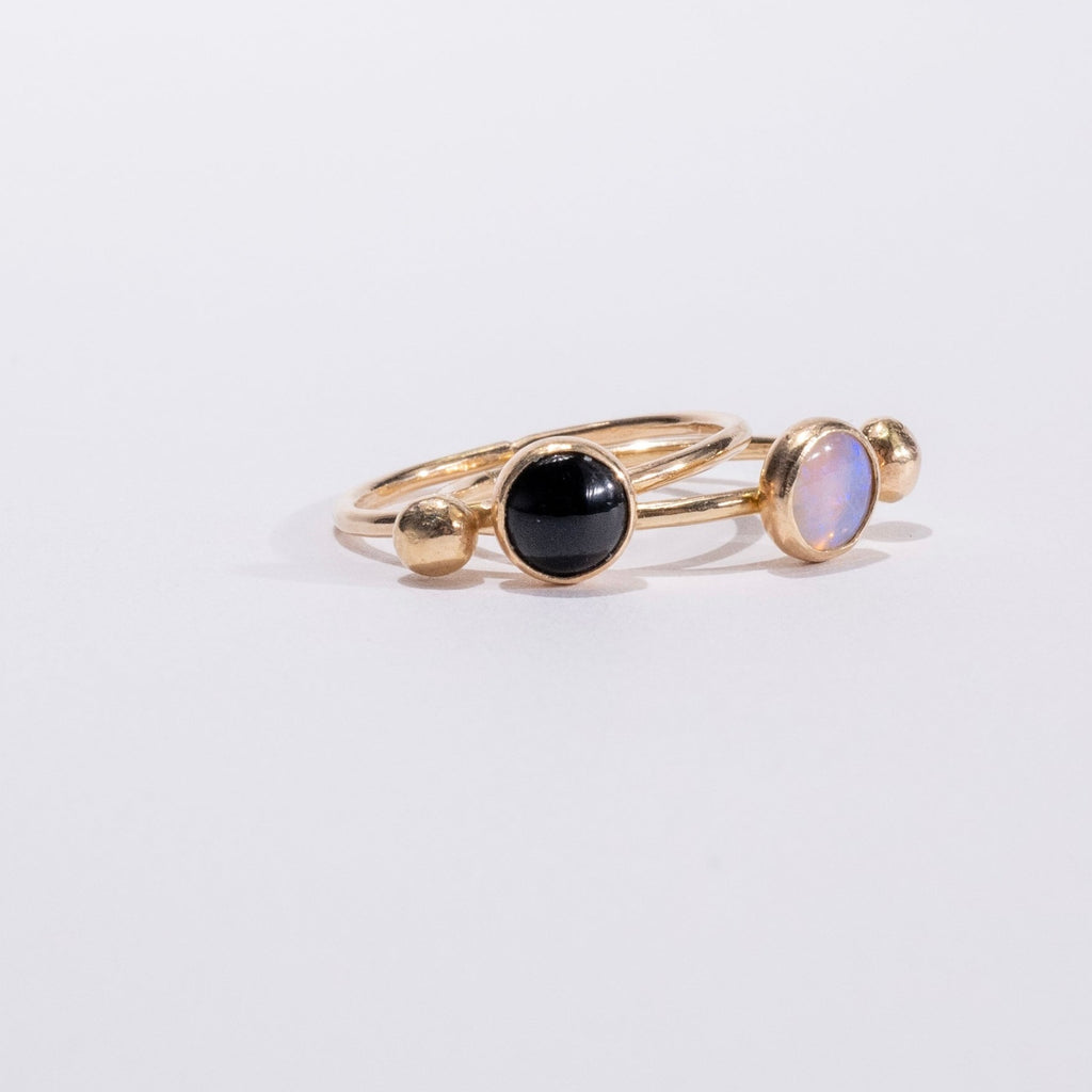 Gemstone Ball Stacking Ring in 14 Karat Yellow Gold - Choose Opal or Black Onyx / ready to ship 7.5 opal