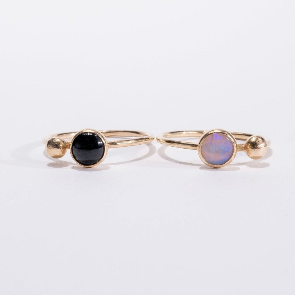 Gemstone Ball Stacking Ring in 14 Karat Gold - Choose Opal or Black Onyx