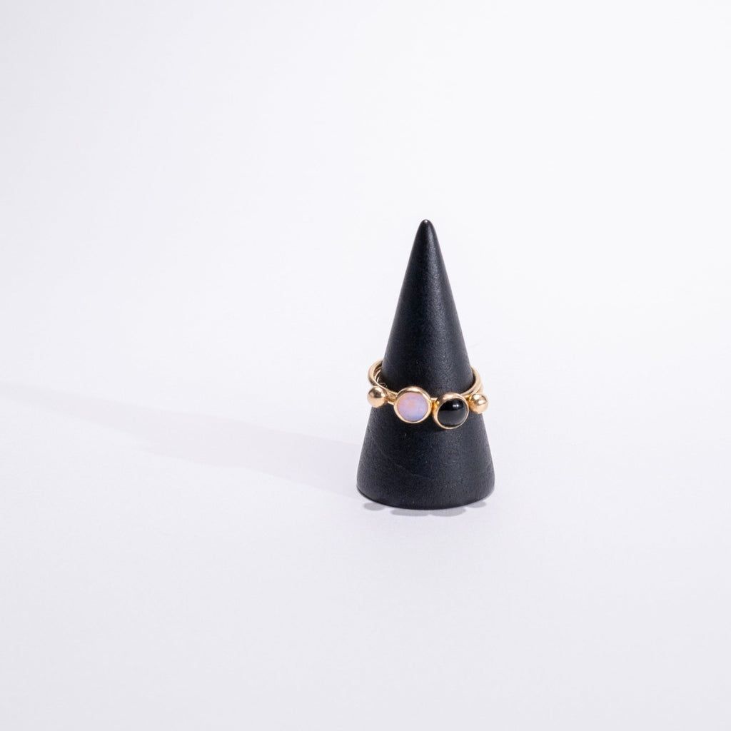 Gemstone Ball Stacking Ring in 14 Karat Yellow Gold - Choose Opal or Black Onyx / ready to ship 7.5 opal