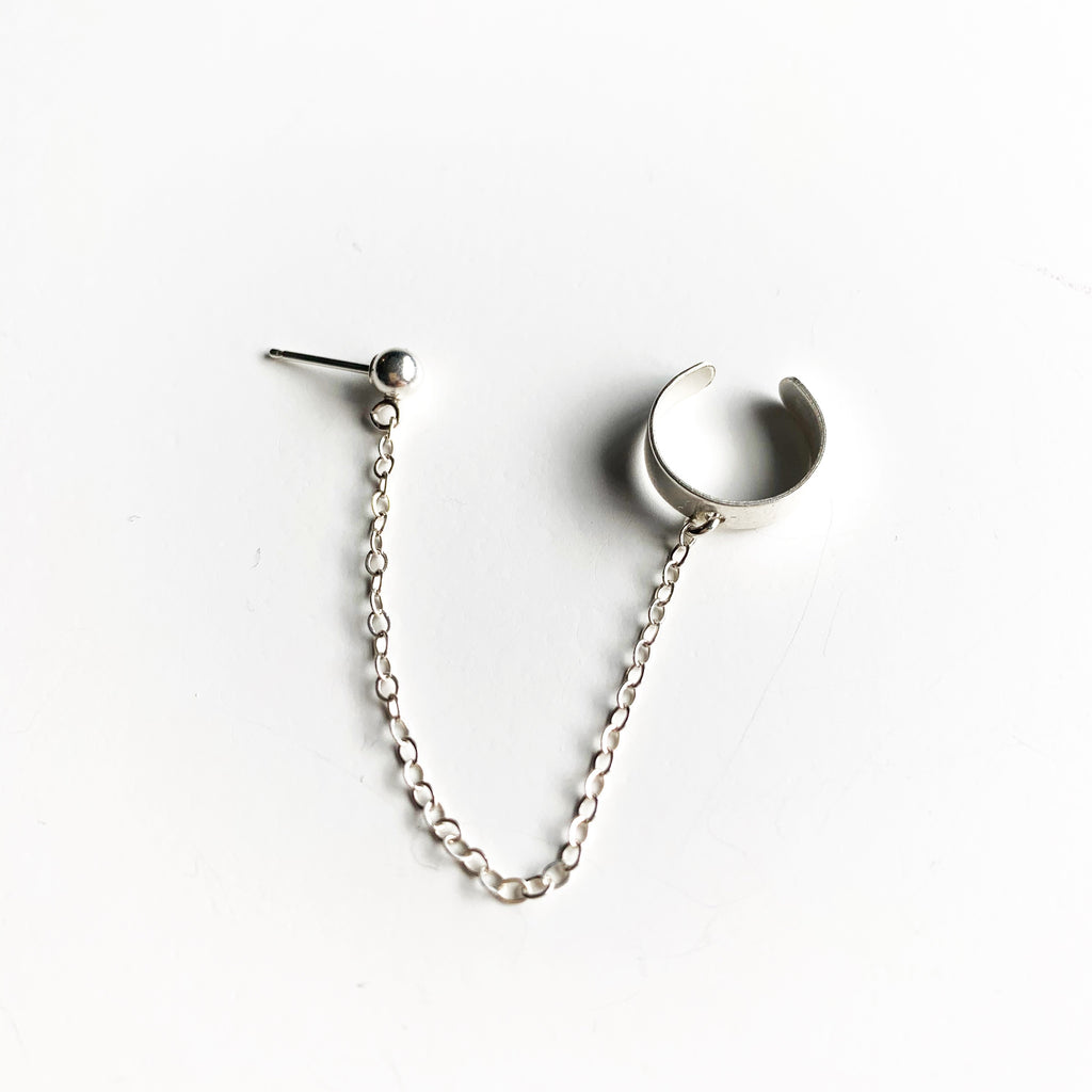 Metrix Jewelry - Sterling Silver Ear Cuff with Chain Drop and Ball Post