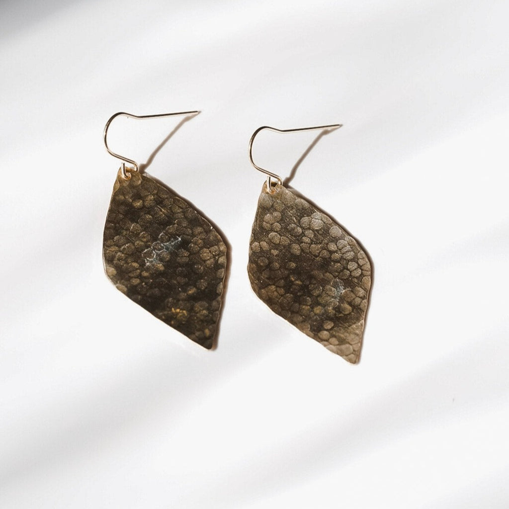 Brass Diamond Drop Hammered Earrings