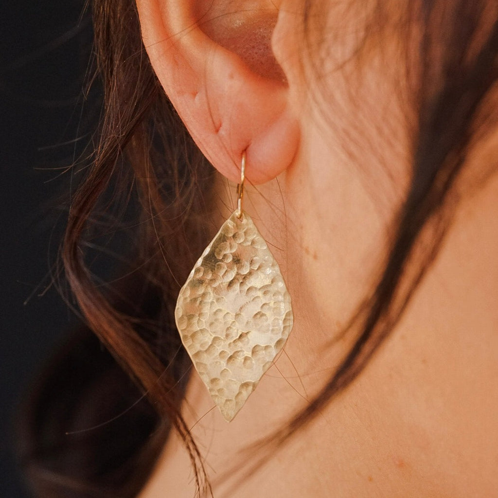 Brass Diamond Drop Hammered Earrings