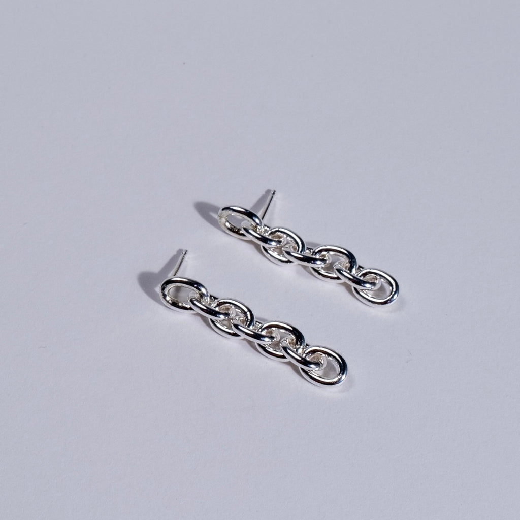 thick link sterling silver chain link earrings