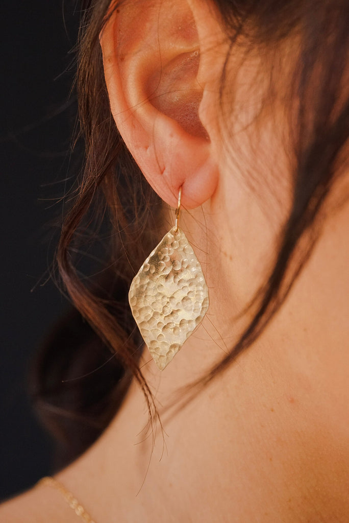 Brass Diamond Drop Hammered Earrings