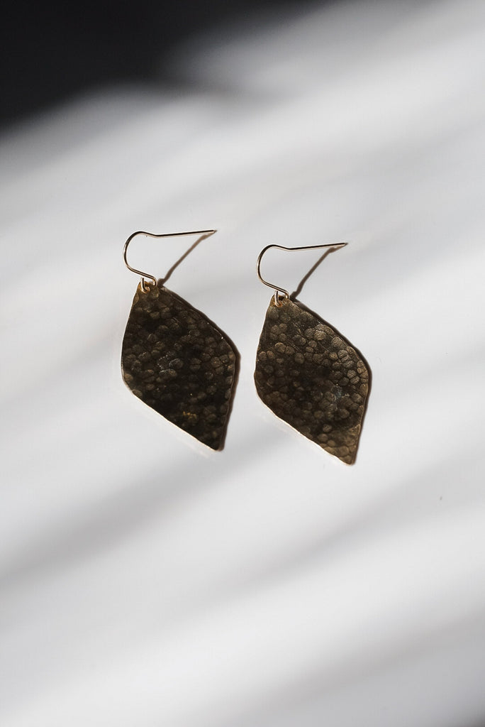 Brass Diamond Drop Hammered Earrings