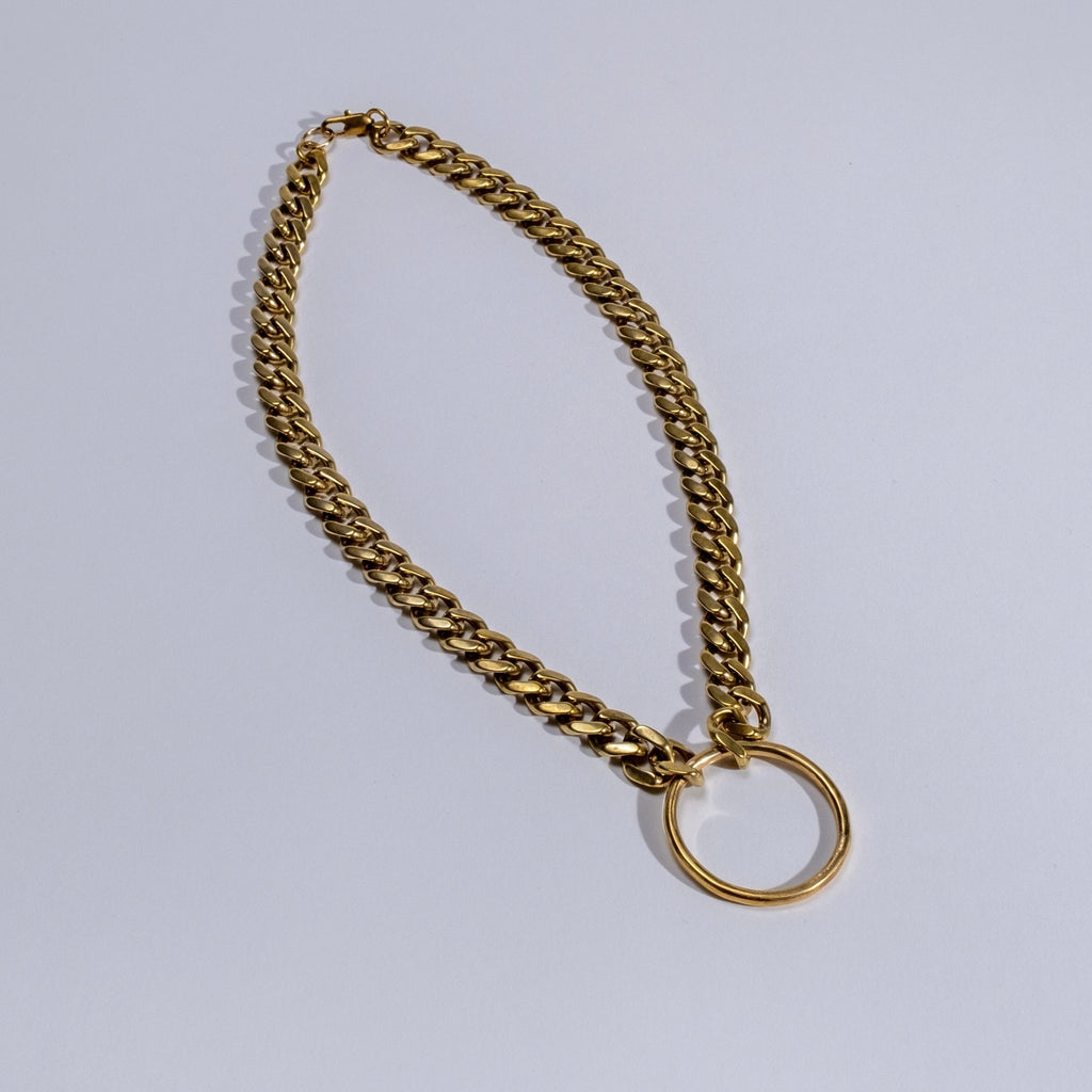 chunky chain and circle brass necklace