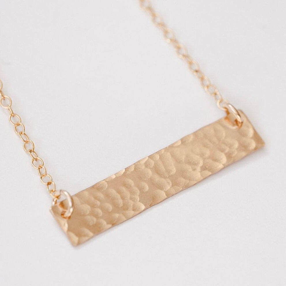 gold fill hammered bar necklace