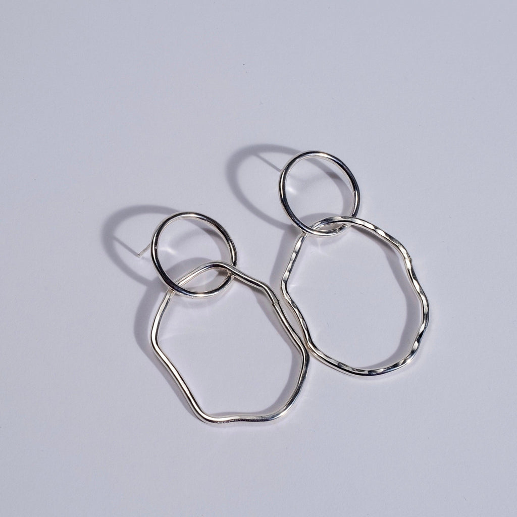 Circle and Hammered Organic Shape earrings - choose your metal