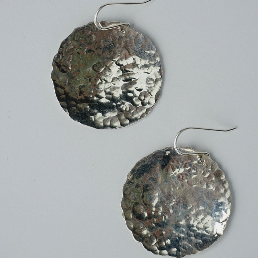 sterling silver hammered disc earrings