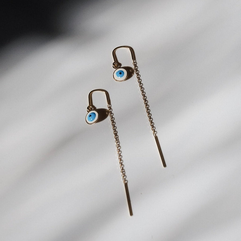 14 karat gold evil eye earring threader