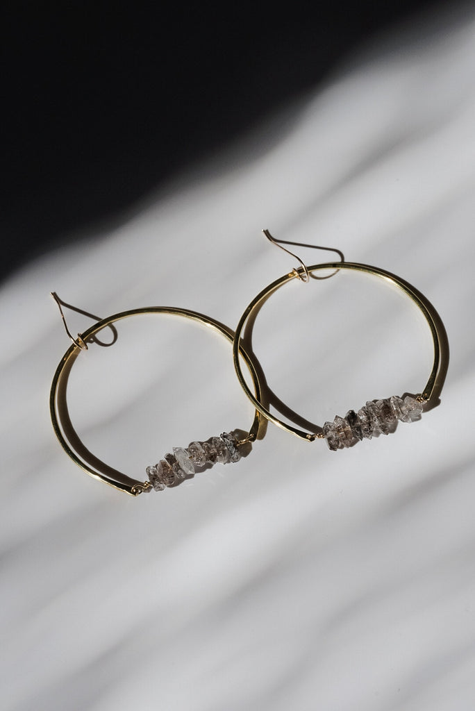 Quartz and Crescent Hoop Earrings - Choose Your Metal
